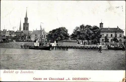 Ak Zaandam Zaanstad Nordholland, Gezicht op Zaandam, Cacao en Chocolaad A. Driessen