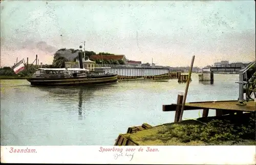 Ak Zaandam Zaanstad Nordholland, Spoorbrug over de Zaan