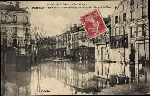 Ak Puteaux Hauts de Seine, La Crue de la Seine, Janvier 1910, Place de la Mairie, Boulevard