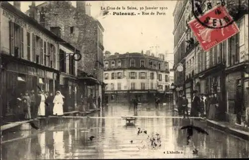 Ak Puteaux Hauts de Seine, La Crue de la Seine, Janvier 1910, Rue de Paris