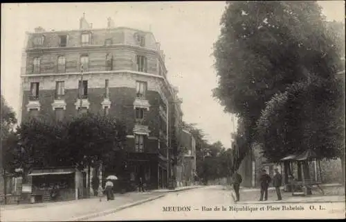 Ak Meudon Hauts de Seine, Rue de la Republique et Place Rabelais