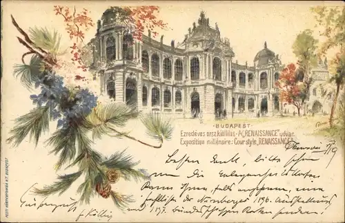 Ganzsachen Litho Budapest Ungarn, Exposition millenaire, Cour Style Renaissance