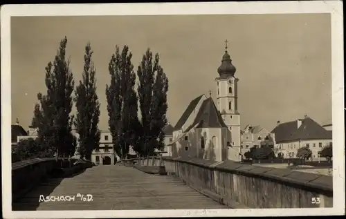 Foto Ak Aschach an der Donau Oberösterreich, Teilansicht mit Kirche