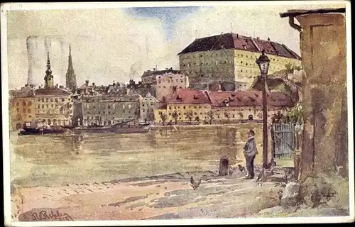 Künstler Ak Pichler, Linz an der Donau Oberösterreich, Blick auf den Ort, Deutscher Schulverein 1635