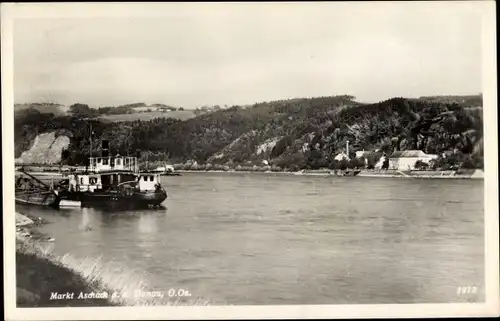 Foto Ak Aschach an der Donau Oberösterreich, Salondampfer an der Anlegestelle