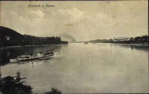 Ak Aschach an der Donau Oberösterreich, Flusspartie mit Salondampfer