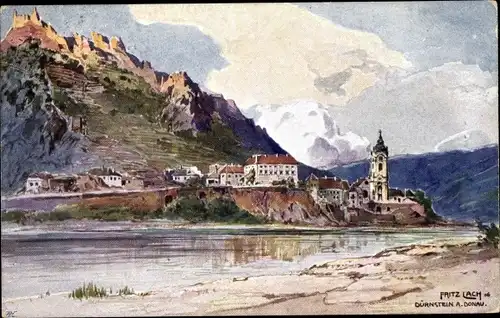 Künstler Ak Lach, Fritz, Dürnstein Donau Niederösterreich, Wasserpartie, BKWI 650-4