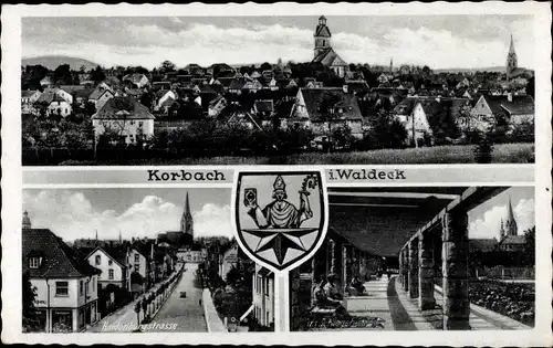 Ak Korbach in Hessen, Panorama, Hindenburgstraße, Wappen