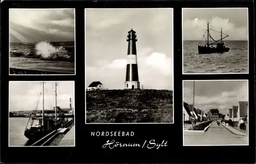 Ak Hörnum auf Sylt Nordfriesland, Leuchtturm, Siedlung, Hafen, Meerblick