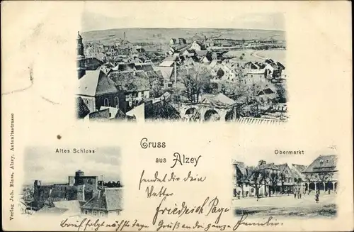 Ak Alzey in Rheinhessen, Teilansicht, altes Schloss, Obermarkt