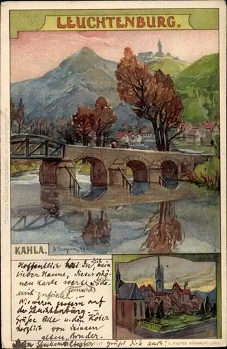 Künstler Litho Stagura A., Kahla in Thüringen, Blick zur Leuchtenburg