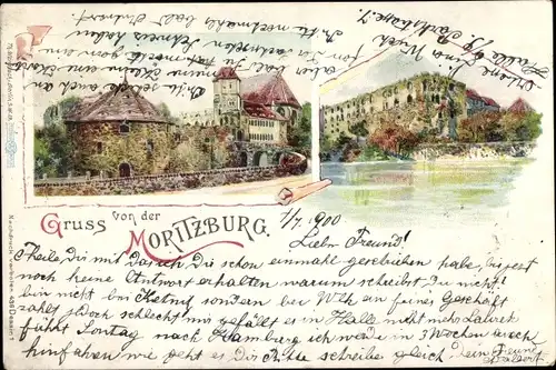 Litho Moritzburg in Sachsen, Ruine, Kirche