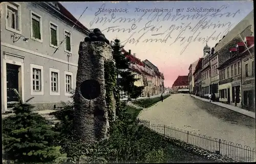 Ak Königsbrück in der Oberlausitz, Kriegerdenkmal mit Schlossstraße