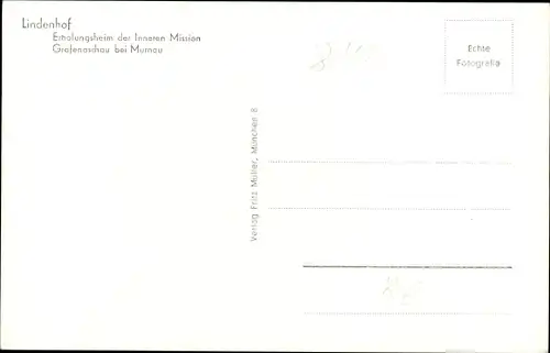 Ak Grafenaschau Schwaigen Oberbayern, Erholungsheim Lindenhof, innere Mission, Teilansicht, Eingang