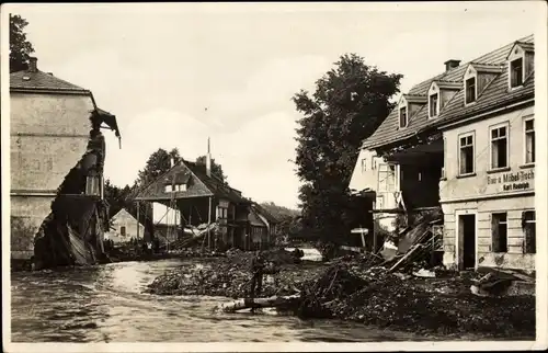 Ak Berggießhübel in Sachsen, Unwetterkatastrophe, 8. Juli. 1927, zerstörte Häuser, Tischlerei