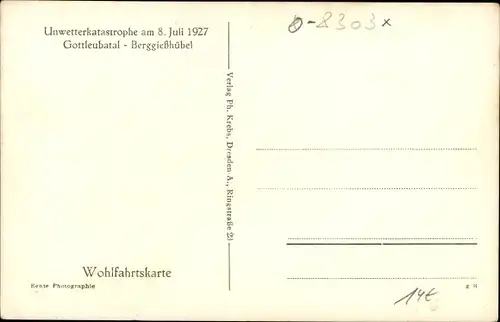 Ak Berggießhübel in Sachsen, Unwetterkatastrophe, 8. Juli. 1927, zerstörte Häuser, Tischlerei