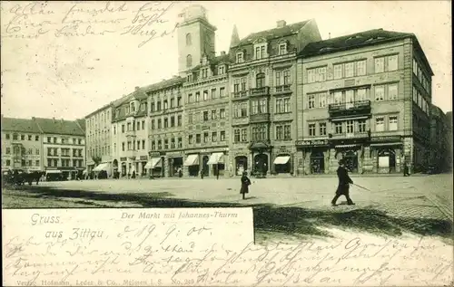 Ak Zittau in Sachsen, Markt, Johannesturm, Geschäft