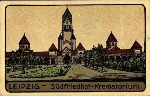 Steindruck Ak Leipzig in Sachsen, Südfriedhof Krematorium