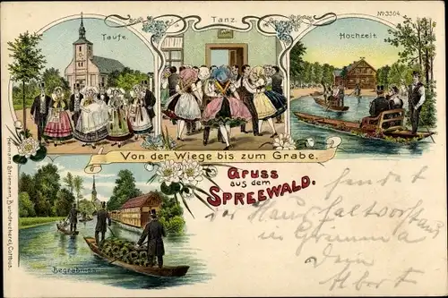 Litho Spreewald, Von der Wiege bis zum Grabe, Trachten, Taufe, Hochzeit, Begräbnis