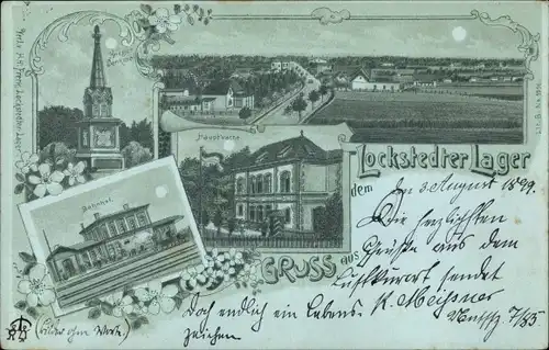 Mondschein Litho Lockstedt in Holstein, Lockstedter Lager, Kriegerdenkmal, Bahnhof