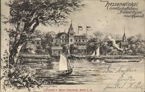 Litho Berlin Köpenick Rahnsdorf Hessenwinkel, Gesellschaftshaus Dämeritzsee