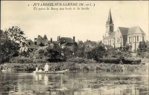 Ak Juvardeil sur Sarthe Maine-et-Loire, Un point du Bourg aux bords de la Sarthe