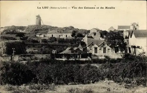 Ak La Leu Maine-et-Loire, Vue des Coteaux et du Moulin
