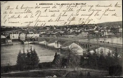 Ak Andrézieux Loire, Vue generale et le Pont Neuf