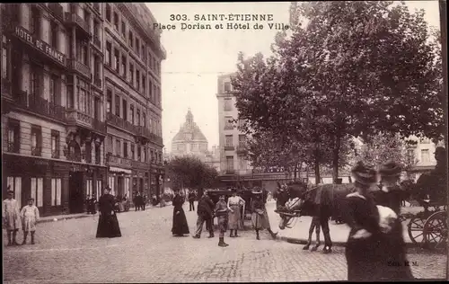 Ak Saint Étienne Loire, Place Dorian et Hotel de Ville