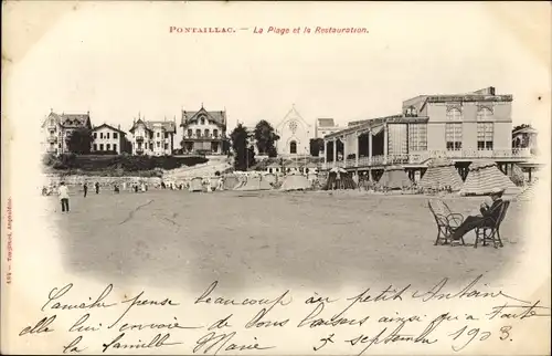 Ak Pontaillac Royan Charente Maritime, La Plage et la Restauration