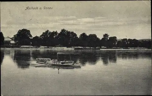 Ak Aschach an der Donau Oberösterreich, Blick auf den Ort, Dampfer