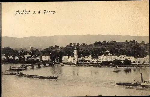 Ak Aschach an der Donau Oberösterreich, Blick auf den Ort, Anlegestelle