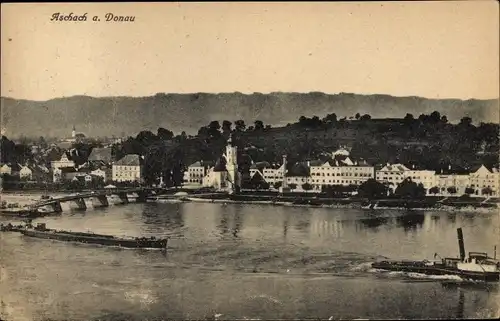 Ak Aschach an der Donau Oberösterreich, Blick auf den Ort, Anlegestelle