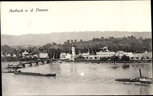 Ak Aschach an der Donau Oberösterreich, Blick auf den Ort, Anlegestelle