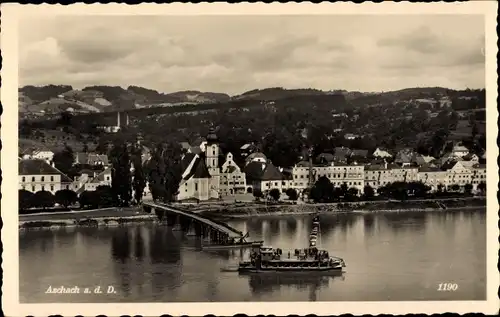 Ak Aschach an der Donau Oberösterreich, Blick auf den Ort, Anlegestelle, Fähre