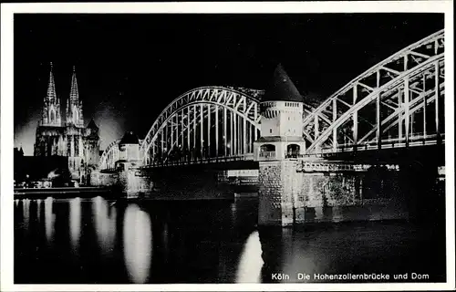 Ak Köln am Rhein, Stadt in Festbeleuchtung, Dom, Hohenzollernbrücke