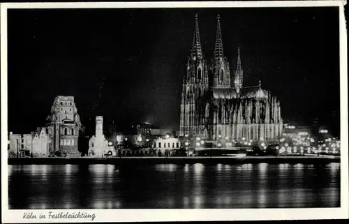 Ak Köln am Rhein, Stadt in Festbeleuchtung, Dom