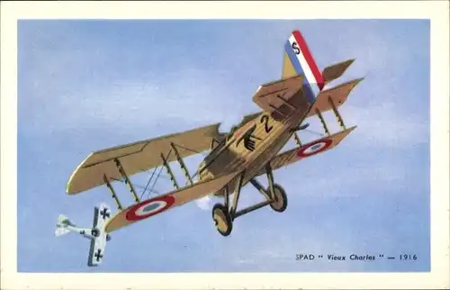 Ak Französisches Jagdflugzeug SPAD S.VII Vieux Charles, 1916, I. WK