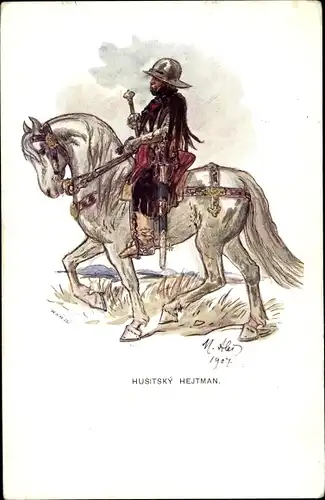 Künstler Ak Ales, M., Husitsky Hejtman, Soldat zu Pferde