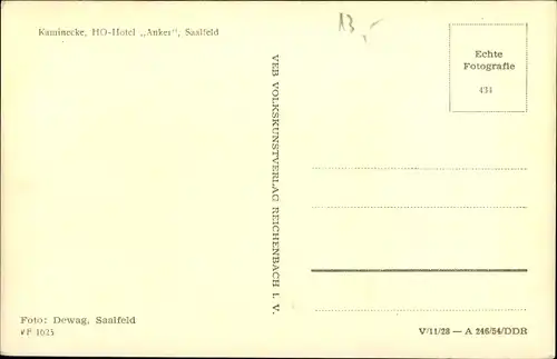 Ak Saalfeld an der Saale Thüringen, Kaminecke, HO Hotel Anker