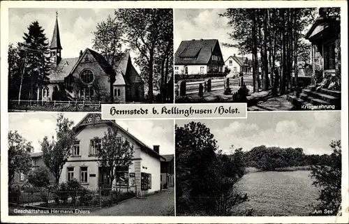 Ak Hennstedt Kreis Steinburg, Am See, Kirche, Kriegerehrung, Geschäftshaus