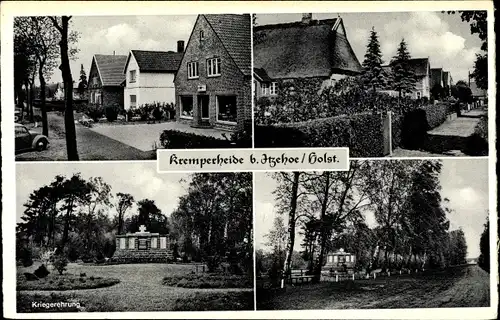 Ak Kremperheide in Holstein, Kriegerehrung, Straßenpartie, Geschäftshaus