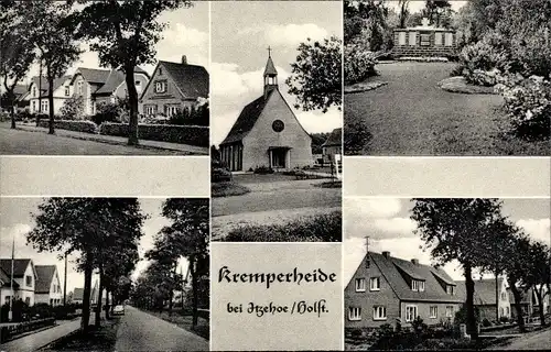 Ak Kremperheide in Holstein, Ehrenmal, Kirche, Straßenpartie, Ortspartie