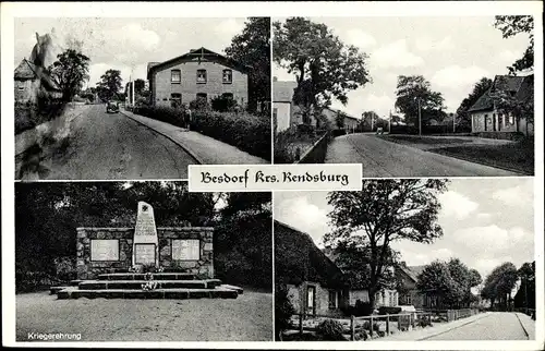 Ak Besdorf in Schleswig Holstein, Kriegerehrung, Straßenpartie, Ortspartie