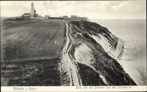 Ak Arkona Putgarten auf Rügen, Blick von der Schanze auf den Leuchtturm