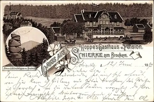 Litho Schierke Wernigerode am Harz, Hoppe's Gasthaus und Pension, Ahrendsklindklippen