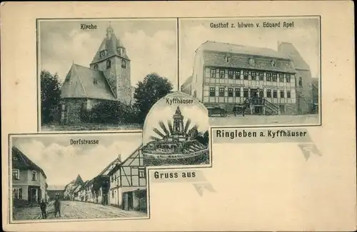 Ak Ringleben Bad Frankenhausen im Kyffhäuserkreis, Gasthof zum Löwen, Kirche, Dorfstraße