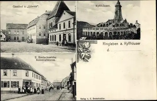 Ak Ringleben Bad Frankenhausen im Kyffhäuserkreis, Gasthof zum Löwen, Kolonialwarenhandlung