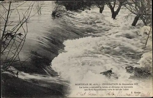 Ak Montjean Maine et Loire, Inondations de Decembre 1910, Flusspartie