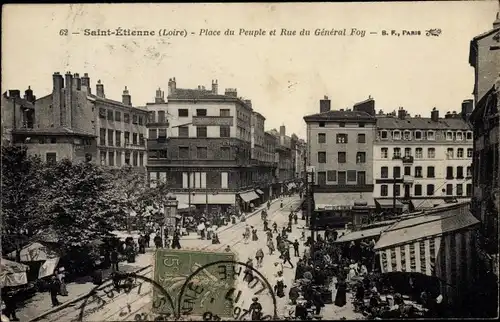 Ak Saint Étienne Loire, Place du Peuple et Rue du General Foy